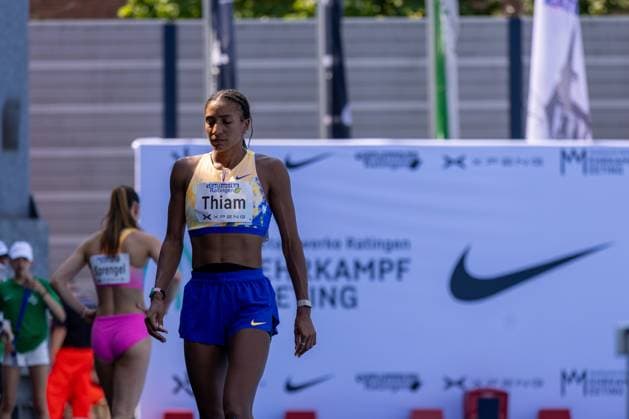 Belgian Nafissatou Nafi Thiam pictured in action during the women s 100m hurdles race, at the women s heptathlon event at the Stadtwerke Ratingen Mehrkampf-Meeting, IAAF World Athletics Combined Events Tour, in Ratingen, Germany, on Saturday 27 June 2026. BJORNxPAREE  x179530305x