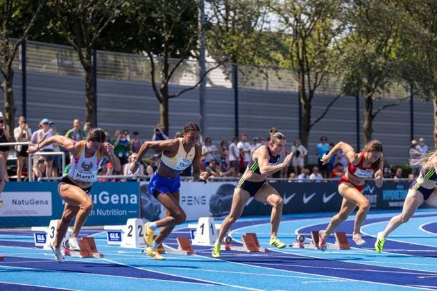 Belgian Nafissatou Nafi Thiam pictured in action during the women s 100m hurdles race, at the women s heptathlon event at the Stadtwerke Ratingen Mehrkampf-Meeting, IAAF World Athletics Combined Events Tour, in Ratingen, Germany, on Saturday 27 June 2026. BJORNxPAREE  x179530321x