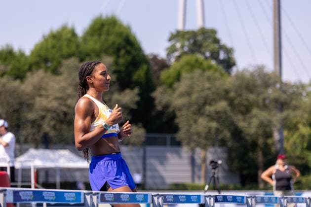 Belgian Nafissatou Nafi Thiam pictured in action during the women s 100m hurdles race, at the women s heptathlon event at the Stadtwerke Ratingen Mehrkampf-Meeting, IAAF World Athletics Combined Events Tour, in Ratingen, Germany, on Saturday 27 June 2026. BJORNxPAREE  x179530331x