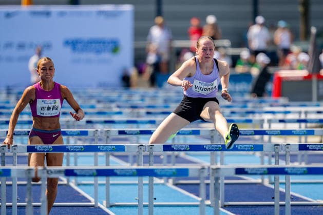 Ratingen, 27.06.2026, Leichathletik, Mehrkampf, Siebenkampf Enni Virjonen (Finland) beim 100m Hürdenlauf *** Ratingen, June 27, 2026, Track and Field, Combined Events, Heptathlon: Enni Virjonen of Finland in the 100-meter hurdles