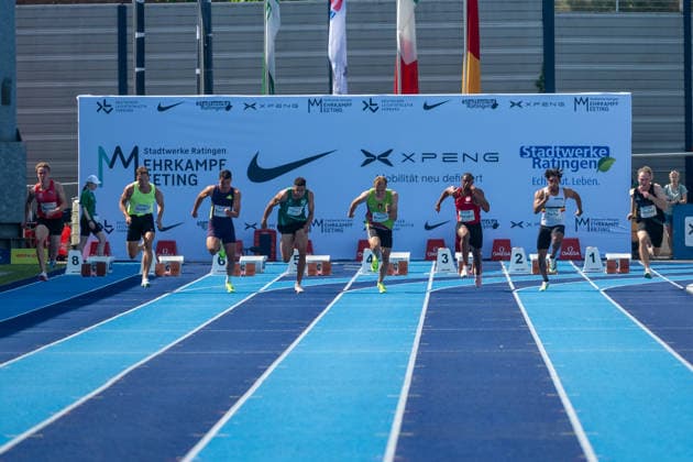 Start der 1. Gruppe ueber 100m mit: Moritz Bartko (GER, SC Potsdam), Rasmus Roosleht (EST), Teo Bastien (FRA), Leon Joel Clair (GER, SV Halle), Luc Brewin (FRA), Fred Isaac Fleurisson (GER, Eintracht Frankfurt), Dai Keita (BEL) und Roman Jocher (GER, SSV Ulm 1846). Stadtwerke Ratingen Mehrkampfmeeting 2026, Leichtathletik, 27. u. 28.06.2026 Stadtwerke Ratingen Mehrkampfmeeting 2026, Leichtathletik, 27. u. 28.06.2026 Ratingen *** Start of Heat 1, 100m, featuring Moritz Bartko (GER, SC Potsdam), Rasmus Roosleht (EST), Teo Bastien (FRA), Leon Joel Clair (GER, SV Halle), Luc Brewin (FRA), Fred Isaac Fleurisson (GER, Eintracht Frankfurt), Dai Keita (BEL), and Roman Jocher (GER, SSV Ulm 1846) Stadtwerke Ratingen Combined Events Meeting 2026, Track and Field, June 27 and 28, 2026 Stadtwerke Ratingen Combined Events Meeting 2026, Track and Field, June 27 and 28, 2026 Ratingen Copyright: xEibner-Pressefoto ThomasxHaeslerx EP_THR