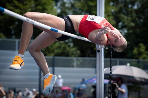RATINGEN, GERMANY - JUNE 27, 2026 : Marie Dehning (GER Germany) competing in the Heptathlon’s high jump during the Multisport Event at Stadion Ratingen on June 27, 2026 in Ratingen, Germany. Nordrhein-Westfalen Germany Copyright: xAxelxKohringx