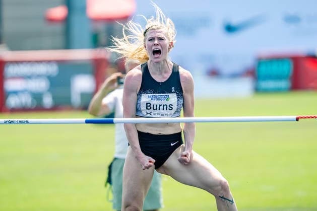 Ratingen, 27.06.2026, Leichathletik, Mehrkampf, Siebenkampf Shaina Burns (USA) jubelt über ihren erfolgreichen Versuch im Hochsprung *** Ratingen, June 27, 2026, Track and Field, Combined Events, Heptathlon: Shaina Burns of the U.S. celebrates her successful attempt in the high jump