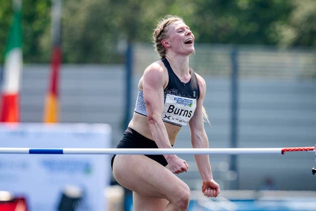 Ratingen, 27.06.2026, Leichathletik, Mehrkampf, Siebenkampf Shaina Burns (USA) jubelt über ihren erfolgreichen Versuch im Hochsprung *** Ratingen, June 27, 2026, Track and Field, Combined Events, Heptathlon: Shaina Burns of the U.S. celebrates her successful attempt in the high jump