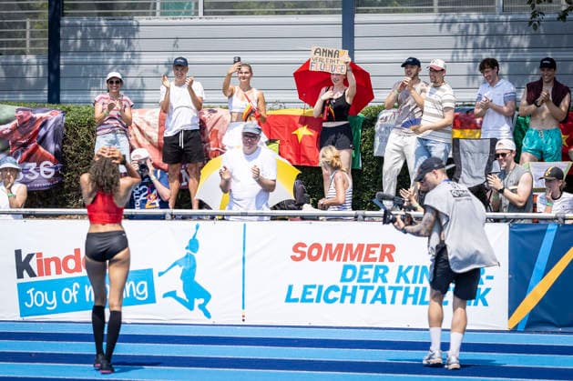 RATINGEN, GERMANY - JUNE 27, 2026 : Anna-Elisabeth Ehlers (GER Germany) during high jump with her fans competing during the Multisport Event at Stadion Ratingen on June 27, 2026 in Ratingen, Germany. Nordrhein-Westfalen Germany Copyright: xLeahxKohringx