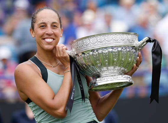 RECORD DATE NOT STATED 26th June 2026; Devonshire Park Lawn Tennis Club, Eastbourne, East Sussex, England; Lexus Eastbourne Open Tennis, Day Seven; Madison Keys (USA) with the Winners Trophy after wining the Womens Singles Final against Tatjana Maria (GER) HongboxChen