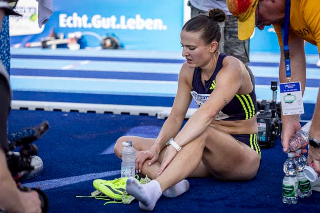 RATINGEN, GERMANY - JUNE 27, 2026 : Vanessa Grimm (GER Germany) after the 200m competing during the Multisport Event at Stadion Ratingen on June 27, 2026 in Ratingen, Germany. Nordrhein-Westfalen Germany Copyright: xLeahxKohringx