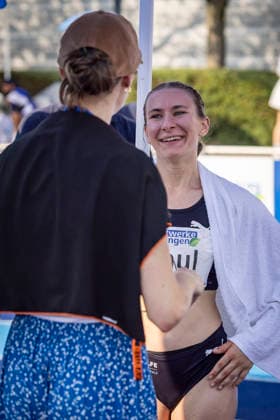 RATINGEN, GERMANY - JUNE 27, 2026 : Emma Kaul (GER Germany) after the 200m competing during the Multisport Event at Stadion Ratingen on June 27, 2026 in Ratingen, Germany. Nordrhein-Westfalen Germany Copyright: xLeahxKohringx