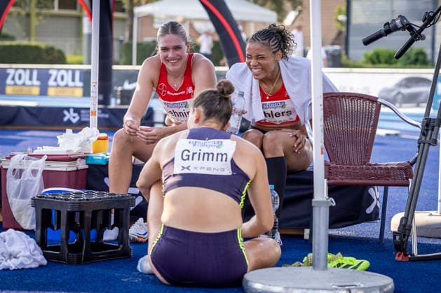 RATINGEN, GERMANY - JUNE 27, 2026 : Marie Dehning (GER Germany), Anna-Elisabeth Ehlers (GER Germany) and Vanessa Grimm (GER Germany) after the 200m competing during the Multisport Event at Stadion Ratingen on June 27, 2026 in Ratingen, Germany. Nordrhein-Westfalen Germany Copyright: xLeahxKohringx