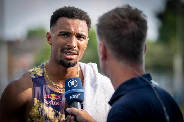 RATINGEN, GERMANY - JUNE 27, 2026 : Leo Neugebauer (GER Germany) during an interview in the Multisport Event at Stadion Ratingen on June 27, 2026 in Ratingen, Germany. Nordrhein-Westfalen Germany Copyright: xAxelxKohringx