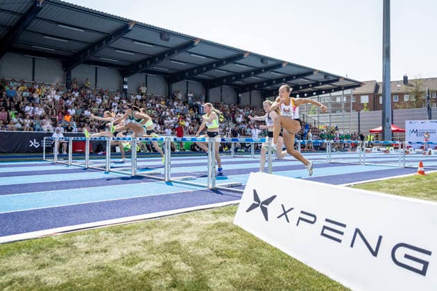 RATINGEN, GERMANY - JUNE 27, 2026 : Briana Stephenson (NZL New Zealand), Marijke Esselink (NED Netherlands) and Lexie Keller (USA United States) over 100m hurdles competing during the Multisport Event at Stadion Ratingen on June 27, 2026 in Ratingen, Germany. Nordrhein-Westfalen Germany Copyright: xLeahxKohringx