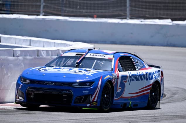 SONOMA, CA - JUNE 27: Kyle Larson ( 5 Hendrick Motorsports HendrickCars.com Chevrolet) races through turn 11 during practice for the NASCAR, Motorsport, USA Cup Series Toyota Save Mart 350 on June 27, 2026, at Sonoma Raceway in Sonoma, CA. (Photo by Will Lester Icon Sportswire) AUTO: JUN 27 NASCAR Cup Series Toyota Save Mart 350 EDITORIAL USE ONLY Icon26062711607