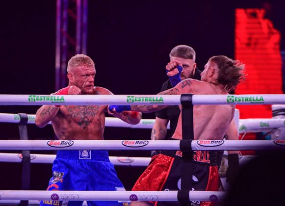 RECORD DATE NOT STATED 27th June 2026; Vindico Arena, Cardiff, Wales; BKB Bare Knuckle Boxing 55 Carnage in Cardiff; Daniel Lerwell v Danny Mitchell - Lerwell wins in the 2nd round by knock out AledxHopkins