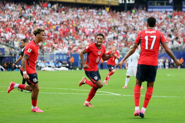 Panama v England: Group L - FIFA World Cup, WM, Weltmeisterschaft, Fussball 2026 Nico O Reilly, Jude Bellingham and Morgan Rogers of England celebrate 1st goal during the FIFA World Cup 2026 Group L match between Panama and England at New York New Jersey Stadium on June 27, 2026 in East Rutherford, United States. East Rutherford New York New Jersey Stadium NJ United States Copyright: xAllstarxPicturexLibraryxLtdx