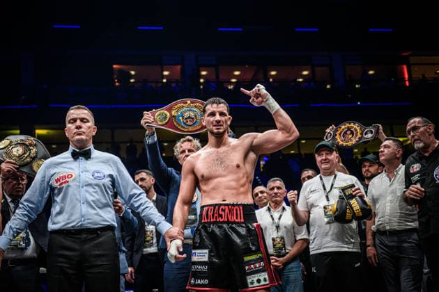 Ardian Krasniqi (Deutschland) - Freude nach Sieg im Kampf: Ardian Krasniqi (Deutschland) vs. Vinko Zadro (Kroatien), Halbschwergewicht, Fight 13 GER, Boxnacht Showdown for Legacy IV, Prime Time Promotion, MHP Arena (Ludwigsburg), Boxen, 27.06.2026 GER, Boxnacht Showdown for Legacy IV, Prime Time Promotion, MHP Arena (Ludwigsburg), Boxen, 27.06.2026 Ludwigsburg *** Ardian Krasniqi (Germany) Celebrates Victory in the Fight Between Ardian Krasniqi (Germany) and Vinko Zadro (Croatia), Light Heavyweight, Fight 13 GER, Boxing Night: Showdown for Legacy IV, Prime Time Promotion, MHP Arena Ludwigsburg, Boxing, June 27, 2026 GER, Boxing Night: Showdown for Legacy IV, Prime Time Promotion, MHP Arena Ludwigsburg, Boxing, June 27, 2026 Ludwigsburg Copyright: xSandyxDinkelackerx EP_SDR