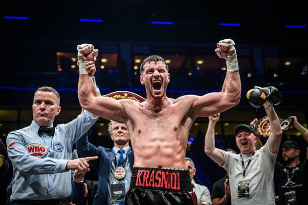 Ardian Krasniqi (Deutschland) - Jubelschrei, Freude, Jubel nach Sieg im Kampf: Ardian Krasniqi (Deutschland) vs. Vinko Zadro (Kroatien), Halbschwergewicht, Fight 13 GER, Boxnacht Showdown for Legacy IV, Prime Time Promotion, MHP Arena (Ludwigsburg), Boxen, 27.06.2026 GER, Boxnacht Showdown for Legacy IV, Prime Time Promotion, MHP Arena (Ludwigsburg), Boxen, 27.06.2026 Ludwigsburg *** Ardian Krasniqi (Germany) Cheers, joy, and celebration after victory in the fight between Ardian Krasniqi (Germany) and Vinko Zadro (Croatia), light heavyweight, Fight 13 GER, Boxing Night: Showdown for Legacy IV, Prime Time Promotion, MHP Arena Ludwigsburg, Boxing, June 27, 2026 GER, Boxing Night: Showdown for Legacy IV, Prime Time Promotion, MHP Arena Ludwigsburg, Boxing, June 27, 2026 Ludwigsburg Copyright: xSandyxDinkelackerx EP_SDR