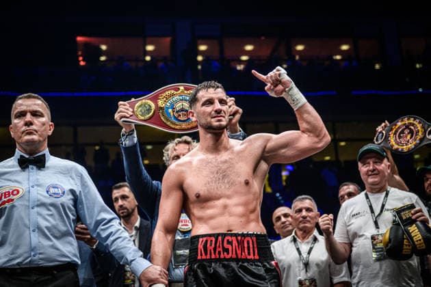 Ardian Krasniqi (Deutschland) - Freude nach Sieg im Kampf: Ardian Krasniqi (Deutschland) vs. Vinko Zadro (Kroatien), Halbschwergewicht, Fight 13 GER, Boxnacht Showdown for Legacy IV, Prime Time Promotion, MHP Arena (Ludwigsburg), Boxen, 27.06.2026 GER, Boxnacht Showdown for Legacy IV, Prime Time Promotion, MHP Arena (Ludwigsburg), Boxen, 27.06.2026 Ludwigsburg *** Ardian Krasniqi (Germany) Celebrates Victory in the Fight Between Ardian Krasniqi (Germany) and Vinko Zadro (Croatia), Light Heavyweight, Fight 13 GER, Boxing Night: Showdown for Legacy IV, Prime Time Promotion, MHP Arena Ludwigsburg, Boxing, June 27, 2026 GER, Boxnacht Showdown for Legacy IV, Prime Time Promotion, MHP Arena Ludwigsburg, Boxing, June 27, 2026 Ludwigsburg Copyright: xSandyxDinkelackerx EP_SDR