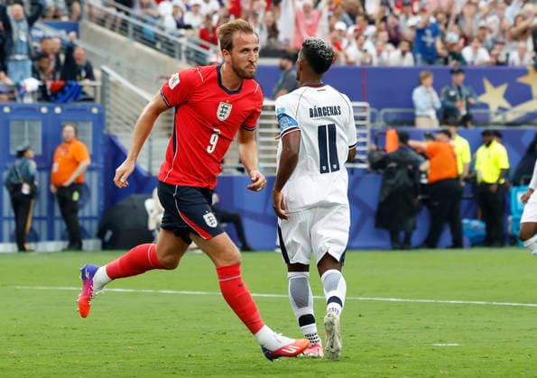 England s Harry Kane celebrates after scoring a goal against Panama in the second half of their FIFA World Cup, WM, Weltmeisterschaft, Fussball match at New York New Jersey Stadium in East Rutherford, New Jersey, on Saturday, June 27, 2026.  NYP20260627926 JOHNxANGELILLO
