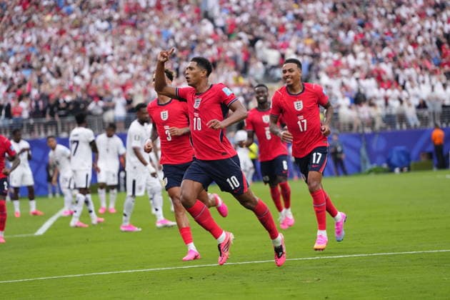 Panama v England - FIFA World Cup, WM, Weltmeisterschaft, Fussball 2026 - Group L NEW JERSEY, USA - JUNE 27: Jude Bellingham of England celebrates after scoring his team s first goal during the 2026 FIFA World Cup First Stage Group L match between Panama and England at New Jersey Stadium (MetLife Stadium) in East Rutherford, New Jersey, USA, on June 27, 2026. Jose Hernandez Anadolu New Jersey United States. Editorial use only. Please get in touch for any other usage.  Copyright: x2026xAnadoluxJosexHernandezx