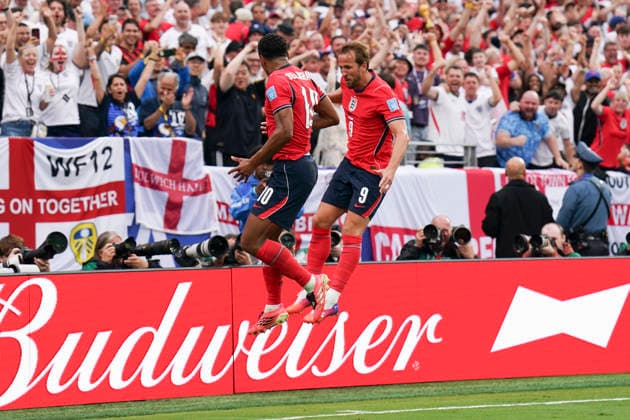 Panama v England, FIFA World Cup, WM, Weltmeisterschaft, Fussball 2026 England forward Harry Kane (9) scores a GOAL 0-2 and celebrates during the Panama v England FIFA WORLD CUP 2026 Group L match at New York New Jersey Stadium, East Rutherford, United States on 27 June 2026 Credit: Eleanor Hoad Every Second Media Editorial use only. All images are copyright Every Second Media Limited. No images may be reproduced without prior permission. Copyright: xIMAGO EveryxSecondxMediax ESM-2058-0035 EleanorxHoadx xEveryxSecondxMediax