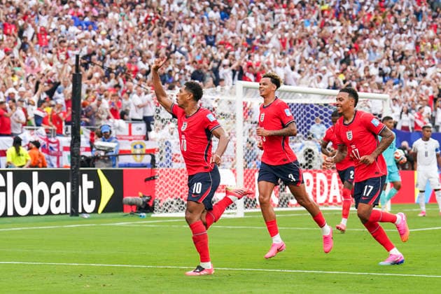 Panama v England, FIFA World Cup, WM, Weltmeisterschaft, Fussball 2026 England midfielder Jude Bellingham (10) scores a GOAL 0-1 and celebrates during the Panama v England FIFA WORLD CUP 2026 Group L match at New York New Jersey Stadium, East Rutherford, United States on 27 June 2026 Credit: Eleanor Hoad Every Second Media Editorial use only. All images are copyright Every Second Media Limited. No images may be reproduced without prior permission. Copyright: xIMAGO EveryxSecondxMediax ESM-2058-0051 EleanorxHoadx xEveryxSecondxMediax