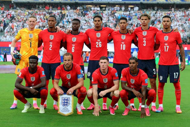 Panama v England: Group L - FIFA World Cup, WM, Weltmeisterschaft, Fussball 2026 England team group, Mannschaftsbild, Totale of (br) Jordan Pickford, Ezri Konsa, Marc Guehi, Jarell Quansah, Jude Bellingham, Nico O Reilly, Morgan Rogers, (fr) Bukayo Saka, Harry Kane, Elliot Anderson, Marcus Rashford before the FIFA World Cup 2026 Group L match between Panama and England at New York New Jersey Stadium on June 27, 2026 in East Rutherford, United States. East Rutherford New York New Jersey Stadium NJ United States Copyright: xAllstarxPicturexLibraryxLtdx