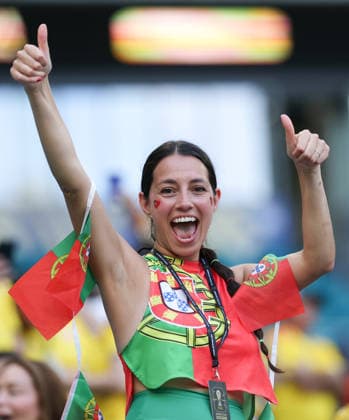 (260628) -- MIAMI, June 28, 2026 -- A fan of Portugal gestures before the group K match between Colombia and Portugal at the 2026 FIFA World Cup, WM, Weltmeisterschaft, Fussball at Miami Stadium, Miami, the United States, June 27, 2026. ) (SP)U.S.-MIAMI-FOOTBALL-FIFA WORLD CUP-GROUP K-COL VS POR ZhangxChen 
