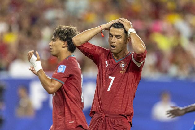 Cristiano Ronaldo of Portugal reacts during the FIFA World Cup, WM, Weltmeisterschaft, Fussball 2026 Group K match between Colombia and Portugal at Miami Stadium on June 27th,2026 (Photo by Joao Bravo Sports Press Photo  Copyright: xJoaoxBravo SportsxPressxPhotox Sportspressphoto_SPR178581