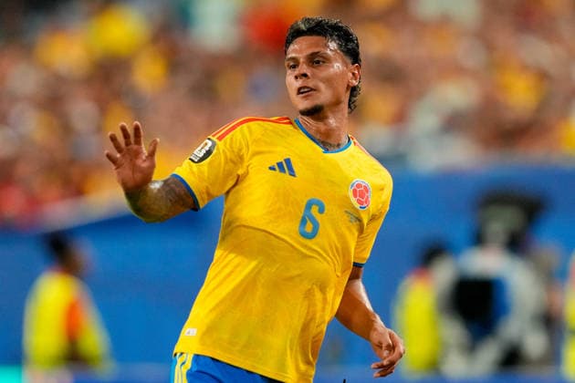 Richard Rios (Colombia) gestures during the FIFA World Cup, WM, Weltmeisterschaft, Fussball 2026 Group K match between Colombia and Portugal at Miami Stadium on June 27, 2026 in Miami, United States. (Photo by Alex Gottschalk DeFodi Images) - *** Richard Rios of Colombia gestures during the 2026 FIFA World Cup Group K match between Colombia and Portugal at Miami Stadium on June 27, 2026, in Miami, United States. Photo by Alex Gottschalk, DeFodi Images