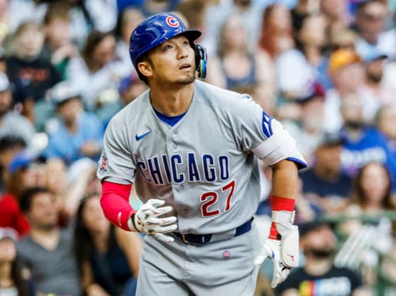 Chicago Cubs designated hitter Seiya Suzuki hits a two RBI home run in the fourth inning of the MLB, Baseball Herren, USA game between the Chicago Cubs and the Milwaukee Brewers at American Family Field in Milwaukee, Wisconsin on Saturday, June 27, 2026.  MIL20260627814 TANNENxMAURY
