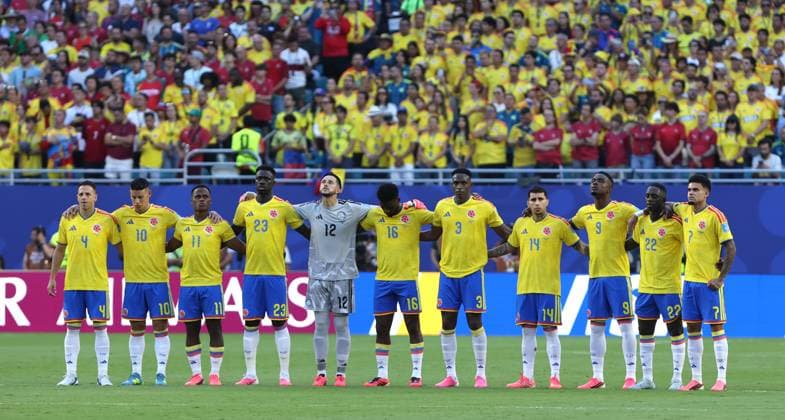 FIFA World Cup, WM, Weltmeisterschaft, Fussball 2026 - Colombia v Portugal FLORIDA, UNITED STATES OF AMERICA, June 27: Colombia players ahead of kick off during the FIFA World Cup 2026 match in Group K between Colombia v Portugal at Miami Stadium, Miami, Florida, on 27 June. (Photo by DC Photo Crystal Pix) Miami Miami Stadium United States Of America Copyright: xDCxPhotox xCrystaxPixx SportsxPressxPhotox Sportspressphoto_SPR178610