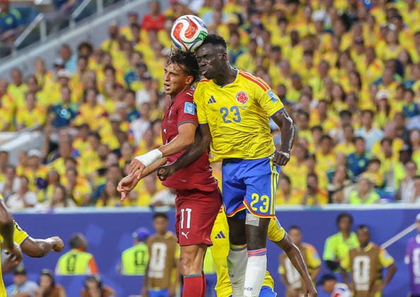 June 27, 2026: Portugal s Joao Felix (11) and Colombia s Davidson Sanchez (23) both try to head the ball during the FIFA World Cup, WM, Weltmeisterschaft, Fussball soccer match between Colombia and Portugal at Miami Stadium in Miami,FL. CSM Miami U.S.A - ZUMAc04_ 20260627_zma_c04_355 Copyright: xKylexOkitax