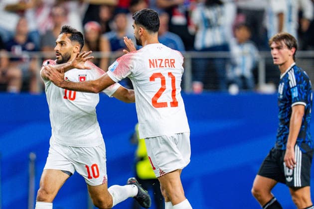 FIFA Fussball Weltmeisterschaft 2026, Gruppe J, Spiel 3, Jordan vs. Argentinien, 27.06.2026, Dallas Stadium Tor zum 1:2 durch Mousa Al Tamari (Jordan) *** 2026 FIFA World Cup, Group J, Match 3, Jordan vs. Argentina, June 27, 2026, Dallas Stadium; Goal to make it 1–2 by Mousa Al Tamari (Jordan) Copyright: xBahhoxKarax
