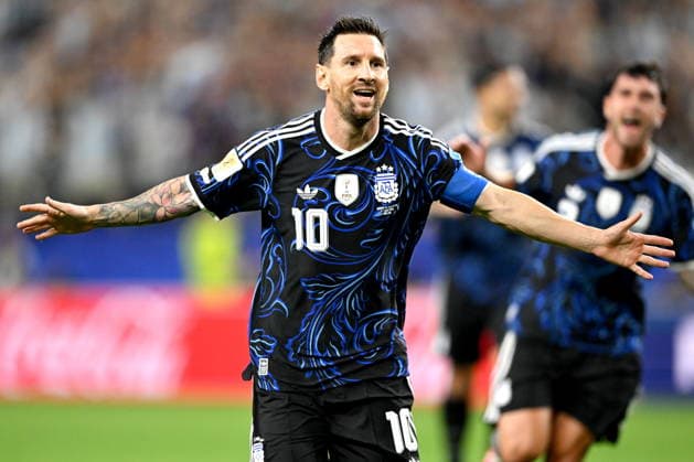 FIFA World Cup, WM, Weltmeisterschaft, Fussball 2026 - Group J - Jordan vs Argentina Lionel Messi of Argentina celebrates after scoring his team s third goal during the FIFA World Cup 2026 group stage match Jordan against Argentina, in Dallas, USA, 27 June 2026. DALLAS United States  Copyright: xALBERTxPENAx
