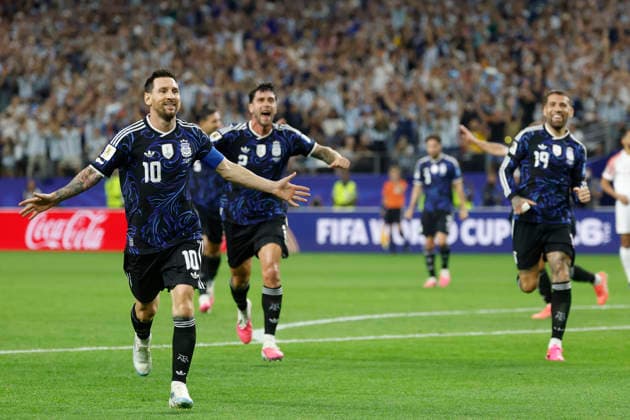 Lionel Messi of Argentina celebrates after scoring during the FIFA World Cup, WM, Weltmeisterschaft, Fussball 2026 Group J match between Jordan and Argentina at AT&T Stadium in Dallas, USA, 27 June 2026. FIFA World Cup 2026: Jordan - Argentina !ACHTUNG: NUR REDAKTIONELLE NUTZUNG!  Copyright: xMariscalx GR7410 20260628-55020733714_1
