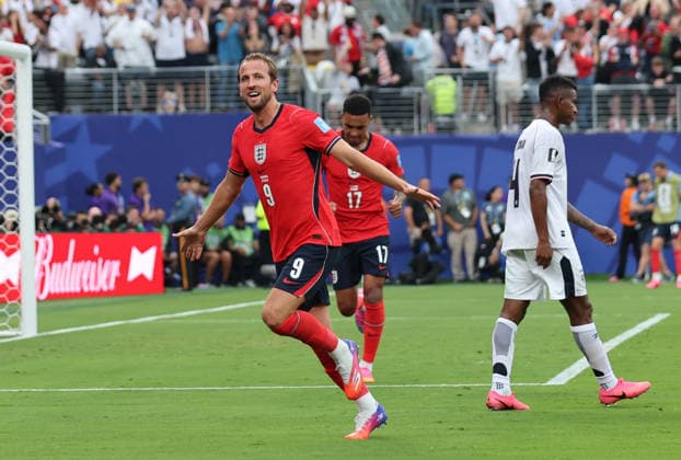 June 27, 2026: England forward Harry Kane (9) celebrates his goal during a FIFA World Cup, WM, Weltmeisterschaft, Fussball match between Panama and England at New York New Jersey Stadium in East Rutherford, NJ. CSM East Rutherford United States of America - ZUMAc04_ 20260627_zma_c04_415 Copyright: xMikexLangishx