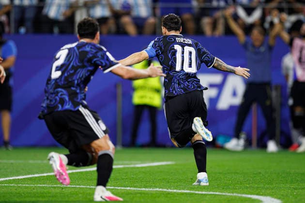 Lionel Leo Messi seen celebrating after scoring goal during FIFA World Cup, WM, Weltmeisterschaft, Fussball 2026 game between national teams of Jordan and Argentina (Grzegorz Wajda Ball Raw Images) Arlington Dallas Stadium USA Copyright: xGrzegorzxWajdax grzegorzwajda_jordan_argentina_2526_8-5