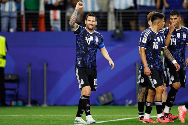 Lionel Leo Messi seen celebrating after scoring goal during FIFA World Cup, WM, Weltmeisterschaft, Fussball 2026 game between national teams of Jordan and Argentina (Grzegorz Wajda Ball Raw Images) Arlington Dallas Stadium USA Copyright: xGrzegorzxWajdax grzegorzwajda_jordan_argentina_2526_8-22