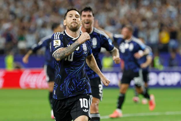 Lionel Messi of Argentina celebrates after scoring the FIFA World Cup, WM, Weltmeisterschaft, Fussball 2026 Group J match between Jordan and Argentina at AT&T Stadium in Dallas, USA, 27 June 2026. FIFA World Cup 2026: Jordan - Argentina !ACHTUNG: NUR REDAKTIONELLE NUTZUNG!  Copyright: xMariscalx GR7421 20260628-55020733865_1