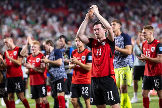 SOCCER - FIFA World Cup, WM, Weltmeisterschaft, Fussball 2026 KANSAS CITY,MISSOURI,USA,28.JUN.26 - SOCCER - FIFA World Cup 2026, group stage, Algeria vs Austria. Image shows the rejoicing of AUT with Michael Gregoritsch (AUT).  GEPAxpictures xArminxRauthner
