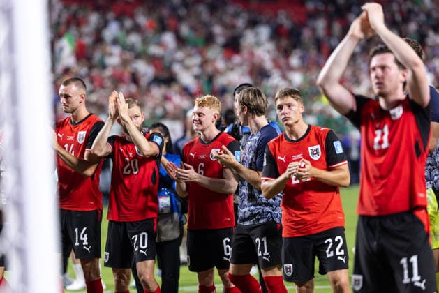 SOCCER - FIFA World Cup, WM, Weltmeisterschaft, Fussball 2026 KANSAS CITY,MISSOURI,USA,28.JUN.26 - SOCCER - FIFA World Cup 2026, group stage, Algeria vs Austria. Image shows the rejoicing of AUT with Sasa Kalajdzic (AUT).  GEPAxpictures xArminxRauthner