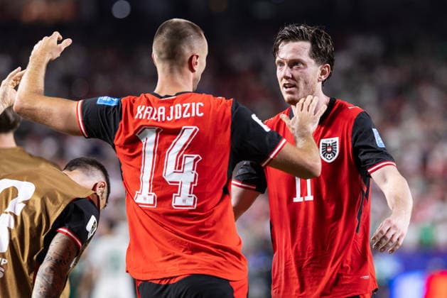 SOCCER - FIFA World Cup, WM, Weltmeisterschaft, Fussball 2026 KANSAS CITY,MISSOURI,USA,28.JUN.26 - SOCCER - FIFA World Cup 2026, group stage, Algeria vs Austria. Image shows the rejoicing of Sasa Kalajdzic and Michael Gregoritsch (AUT).  GEPAxpictures xArminxRauthner