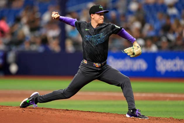 June 27, 2026, St. Petersburg, Florida, USA: Tampa Bay Rays pitcher Casey Legumina (67) delivers a pitch in the sixth inning during an MLB, Baseball Herren, USA game against the Arizona Diamondbacks on June 27, 2026 at Tropicana Field. The Rays beat the Diamondbacks 4-2. St. Petersburg USA - ZUMAh180 20260627_zsp_h180_080 Copyright: xKimxHukarix
