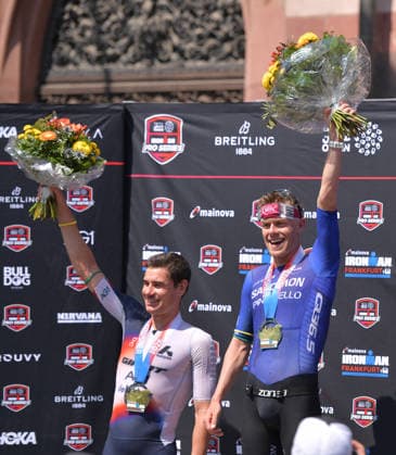 28.06.2026, xblx, Leichtathletik Ironman, Mainova IRONMAN European Championship, EM, Europameisterschaft Frankfurt 2026 v.l. Siegerehrung, Gustav Iden (NOR), Casper Stornes (NOR) (DFL DFB REGULATIONS PROHIBIT ANY USE OF PHOTOGRAPHS as IMAGE SEQUENCES and or QUASI-VIDEO) Frankfurt *** June 28, 2026, xblx, Track and Field Ironman, Mainova IRONMAN European Championship Frankfurt 2026 v l Award Ceremony, Gustav Iden NOR, Casper Stornes NOR DFL DFB REGULATIONS PROHIBIT ANY USE OF PHOTOGRAPHS AS IMAGE SEQUENCES AND OR QUASI-VIDEO Frankfurt