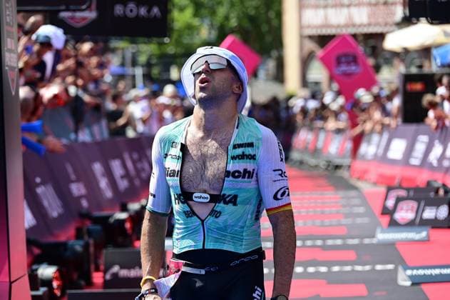 28.06.2026 xkhx Frankfurt am Main Mainova IRONMAN Frankfurt European Championship, EM, Europameisterschaft 2026 Im Ziel Platz 3 Antonio Benito Lopes +4:23 *** June 28, 2026 xkhx Frankfurt am Main Mainova IRONMAN Frankfurt European Championship 2026 3rd place at the finish line: Antonio Benito Lopes 4 23