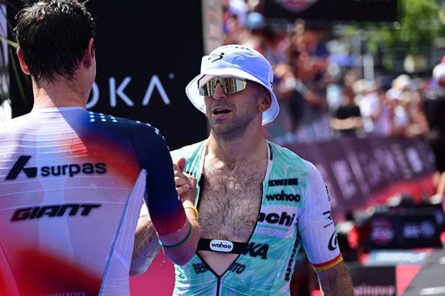 28.06.2026 xkhx Frankfurt am Main Mainova IRONMAN Frankfurt European Championship, EM, Europameisterschaft 2026 Im Ziel Platz 3 Antonio Benito Lopes +4:23 *** June 28, 2026 xkhx Frankfurt am Main Mainova IRONMAN Frankfurt European Championship 2026 3rd place at the finish line: Antonio Benito Lopes 4 23