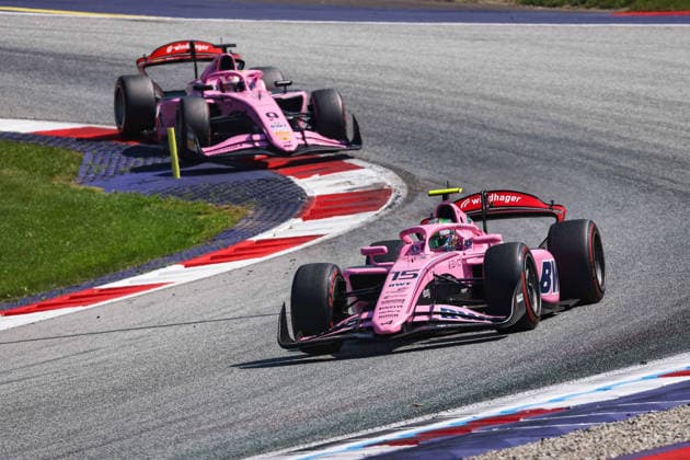 AUTO - FORMULA 2 2026 - RED BULL RING 15 DUNNE Alex (irl), Rodin Motorsport, Dallara F2 2024, action and 09 MINI Gabriele (ita), MP Motorsport, Dallara F2 2024, action during the 6th round of the 2026 FIA Formula 2 Championship from June 26 to 28, 2026 on the Red Bull Ring, in Spielberg, Austria - SpielbergAustria  Copyright: xEricxAlonsox