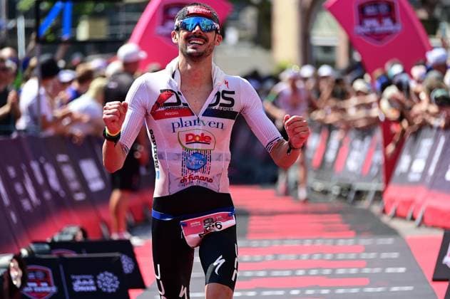 28.06.2026 xkhx Frankfurt am Main Mainova IRONMAN Frankfurt European Championship, EM, Europameisterschaft 2026 Im Ziel Michele Sarzilla (ITA) *** June 28, 2026 xkhx Frankfurt am Main Mainova IRONMAN Frankfurt European Championship 2026 At the finish line: Michele Sarzilla (ITA)