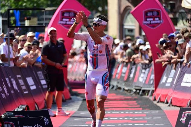 28.06.2026 xkhx Frankfurt am Main Mainova IRONMAN Frankfurt European Championship, EM, Europameisterschaft 2026 Im Ziel Magnus Ditlev (DNK) *** June 28, 2026 xkhx Frankfurt am Main Mainova IRONMAN Frankfurt European Championship 2026 At the finish line: Magnus Ditlev (DNK)