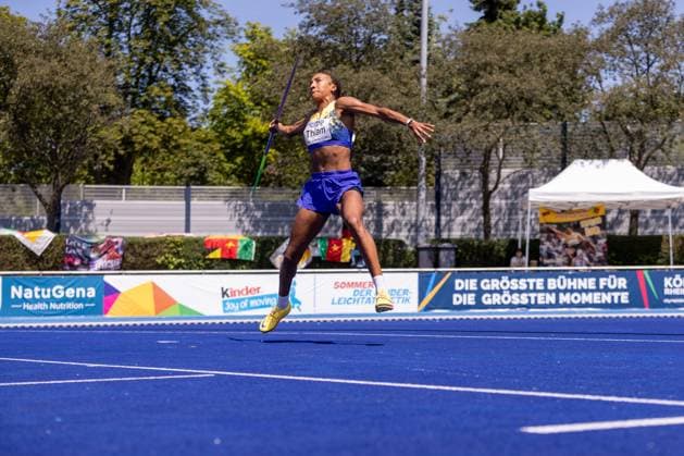 Belgian Nafissatou Nafi Thiam pictured in action during the javelin throw of the women s heptathlon event at the Stadtwerke Ratingen Mehrkampf-Meeting, IAAF World Athletics Combined Events Tour, in Ratingen, Germany, on Sunday 28 June 2026. BJORNxPAREE  x179703998x